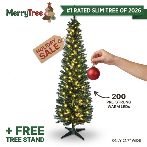 MerryTree™ 6FT Slim Pre-Lit Christmas Tree