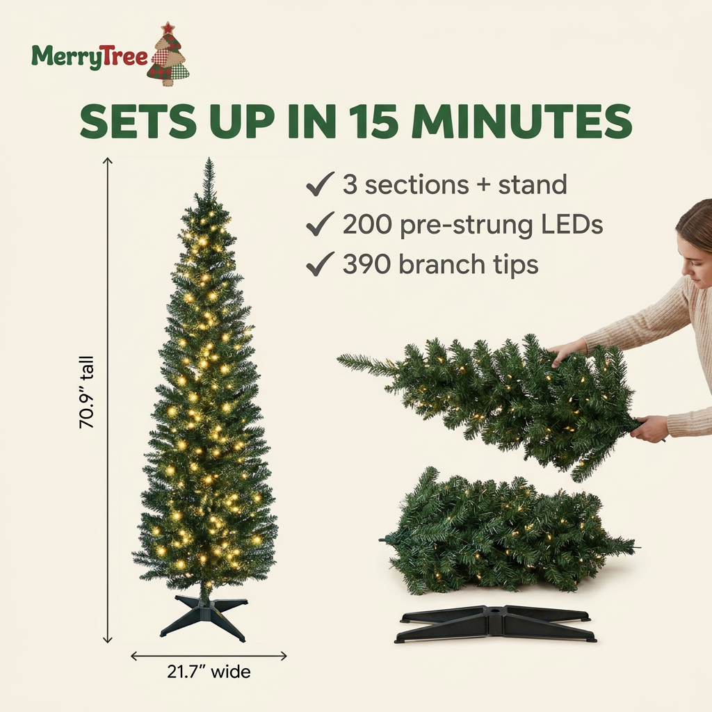 MerryTree™ 6FT Slim Pre-Lit Christmas Tree