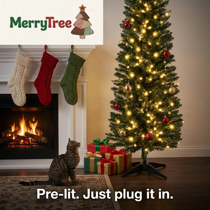 MerryTree™ 6FT Slim Pre-Lit Christmas Tree
